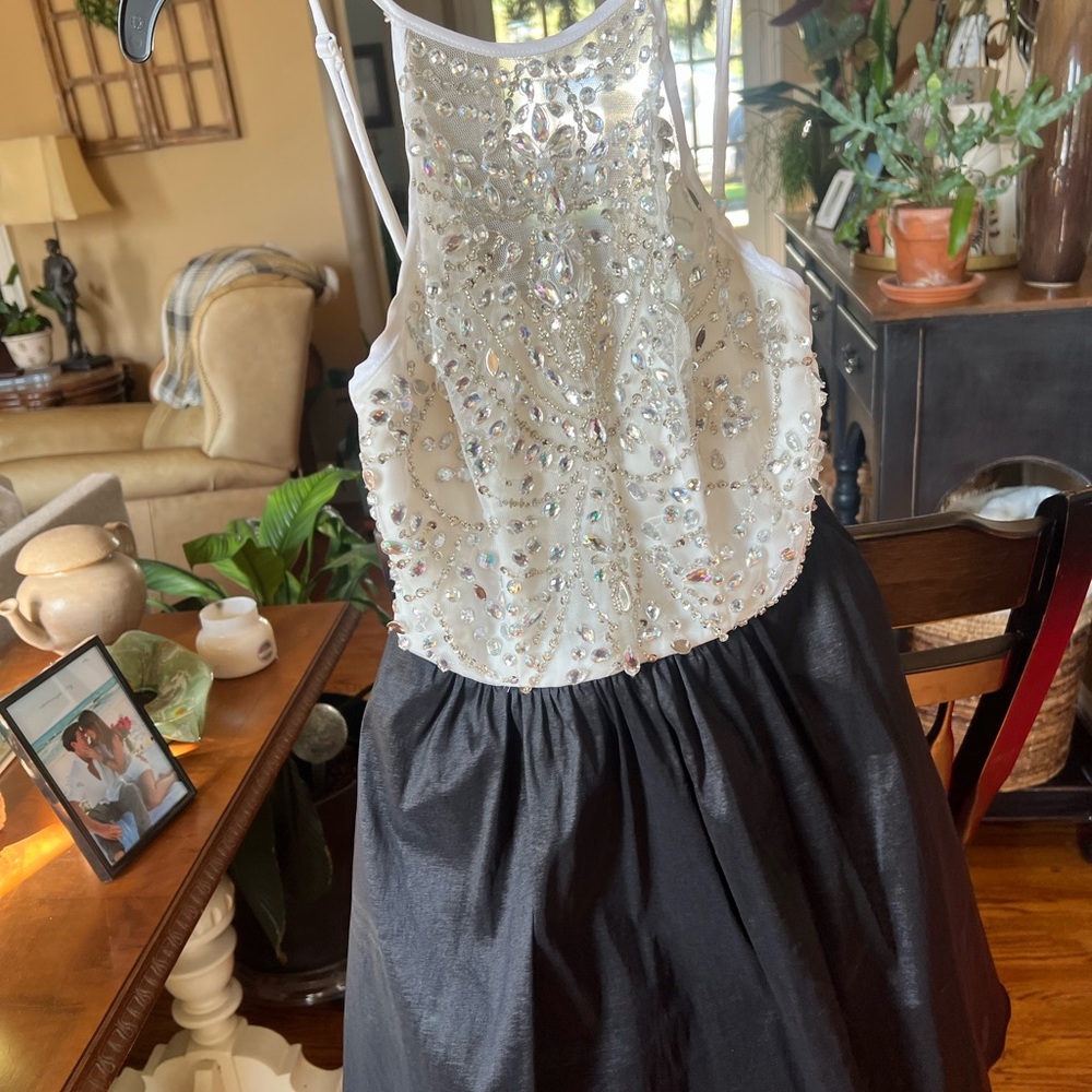 B Darlin White and Black High Low cocktail Dress